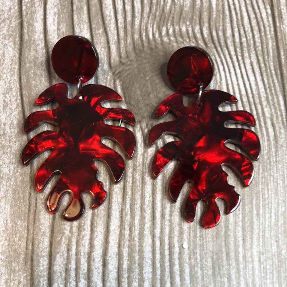 Gorgeous Red Leaf Acrylic Earrings